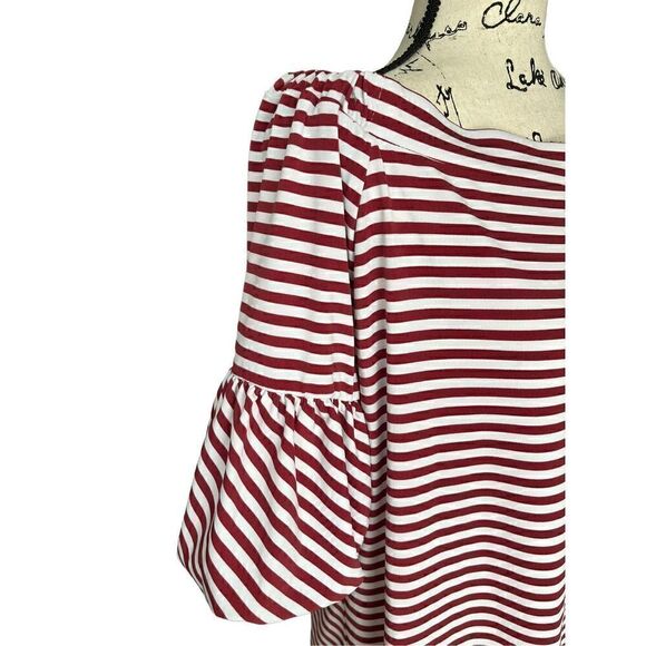 Donna Morgan Women's Red & White Off Shoulder Bishop Sleeve Dress Size 14 - Picture 5 of 8